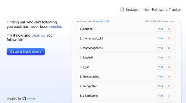 A preview of Instagram Non-followers Tracker