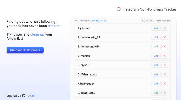 A preview of Instagram未互相关注追踪器